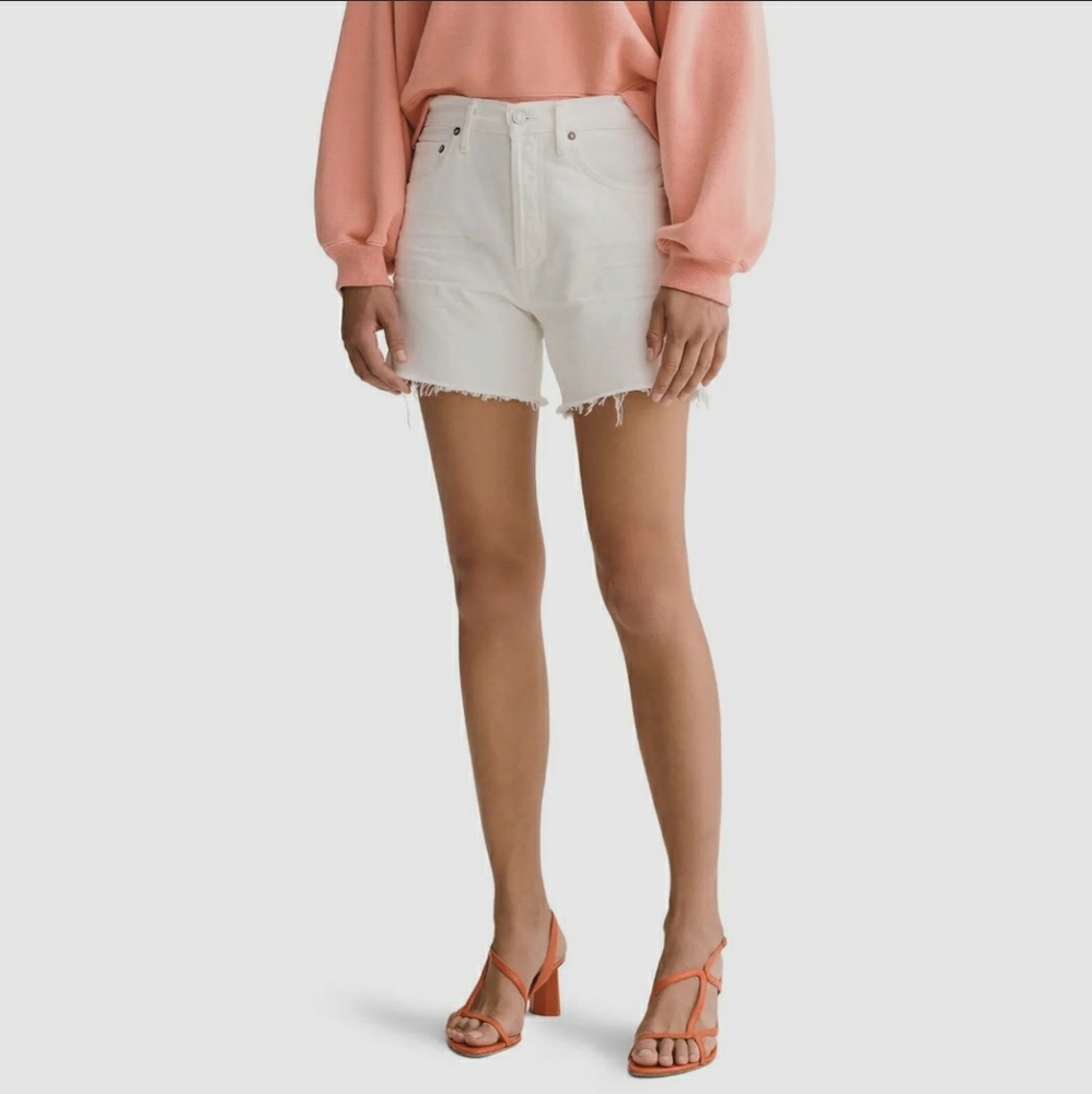 $128 Agolde Women's White High Waist Cutoff Denim Shorts Button Fly Size 30